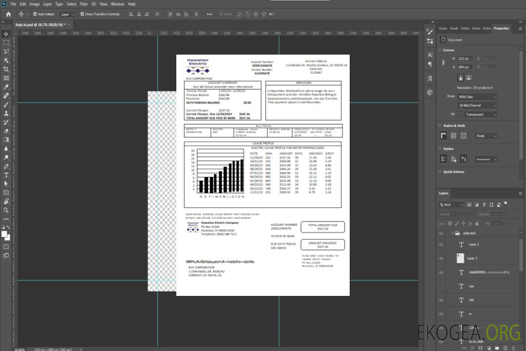 Facture commerciale du service public d'électricité hawaïen, SCR template Facture commerciale du service public d'électricité hawaïen, SCR template